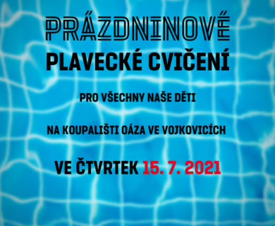 Pozvánka na prázdninové cvičení 15. 7. 2021 v bazénu Koupaliště města Židlochovice